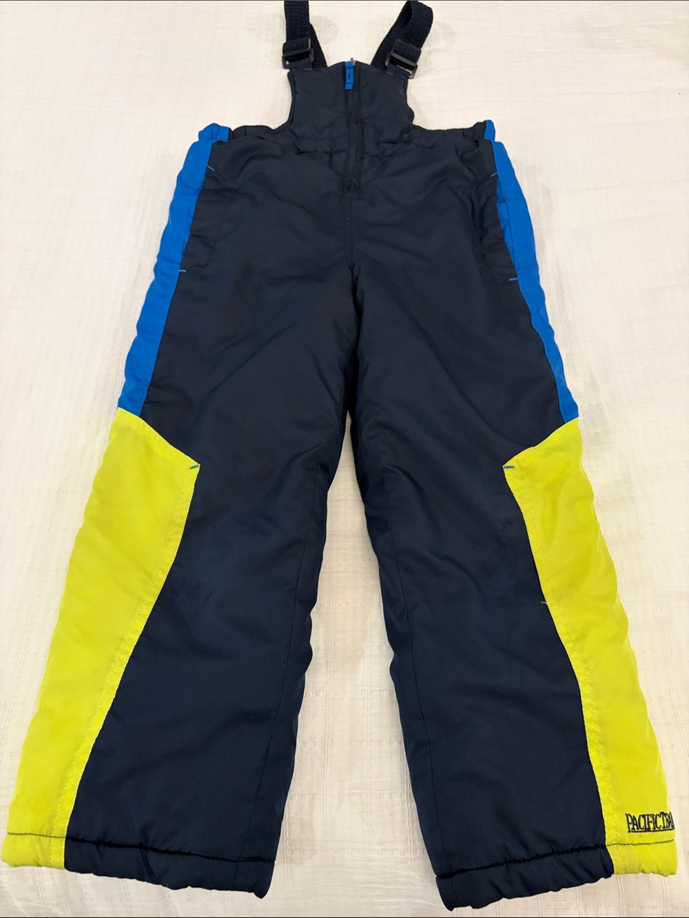 Pacific Trail Kids Navy Snow Bibs with Blue & Lime Panels - Boys Size Medium